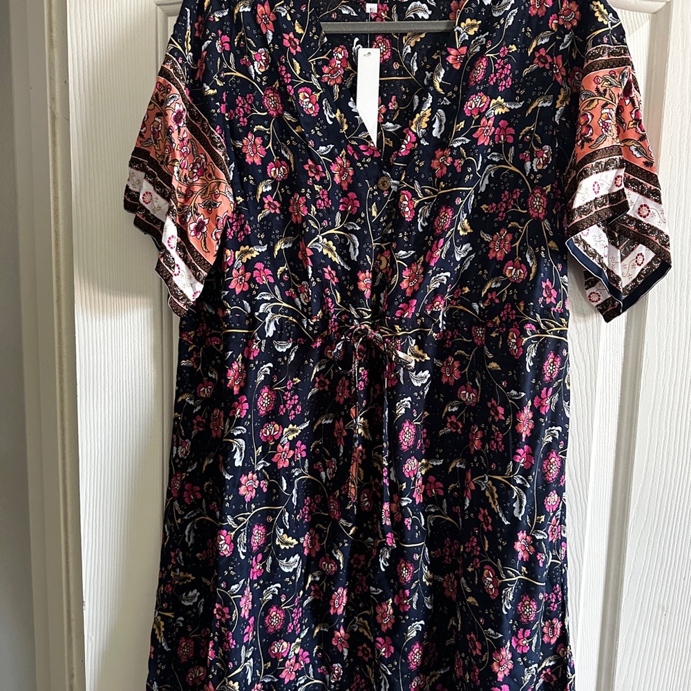 Floral Print Dress with Pink and Black Accents